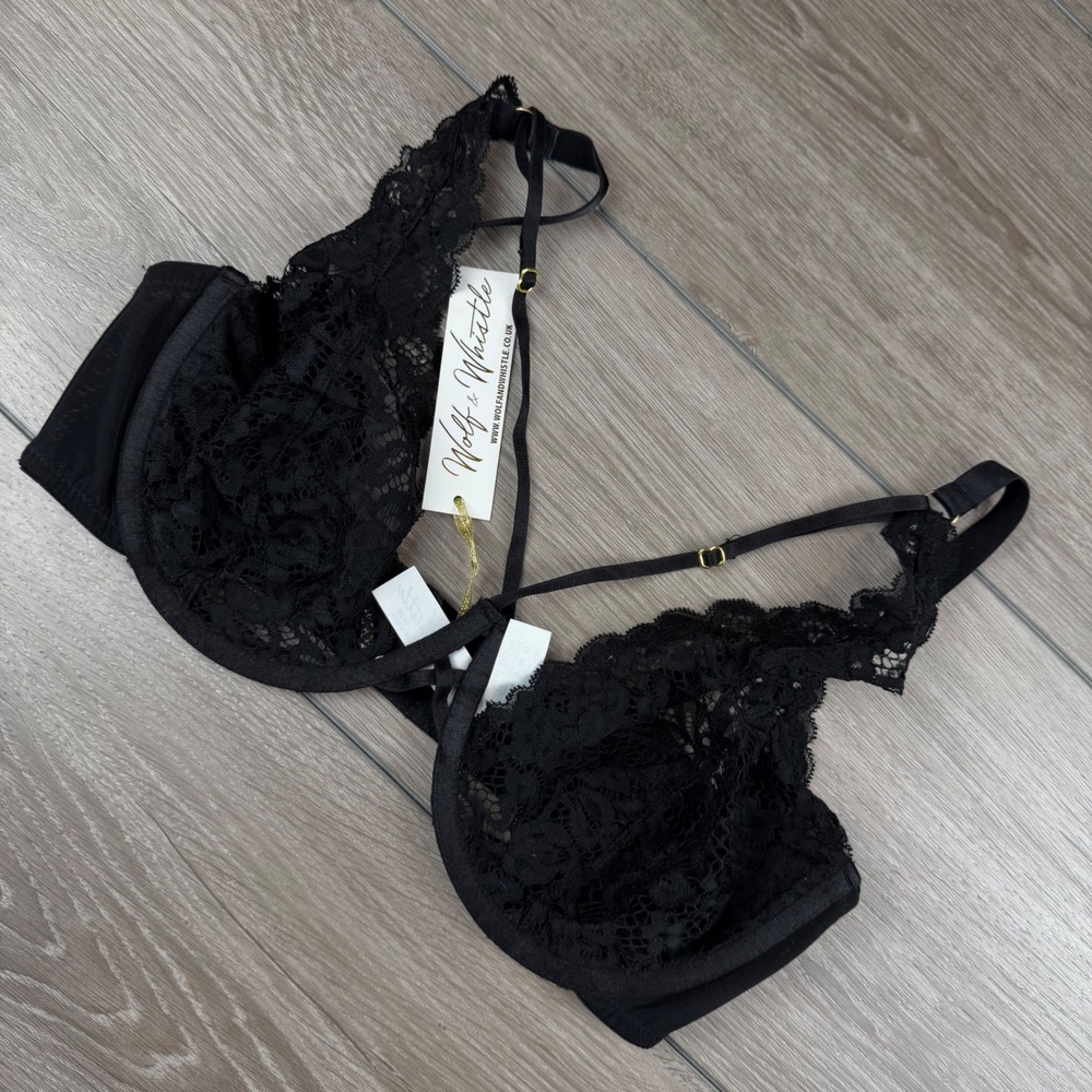 Wolf & Whistle Women Bra Abi High Apex Lace Strappy Black 36DDD